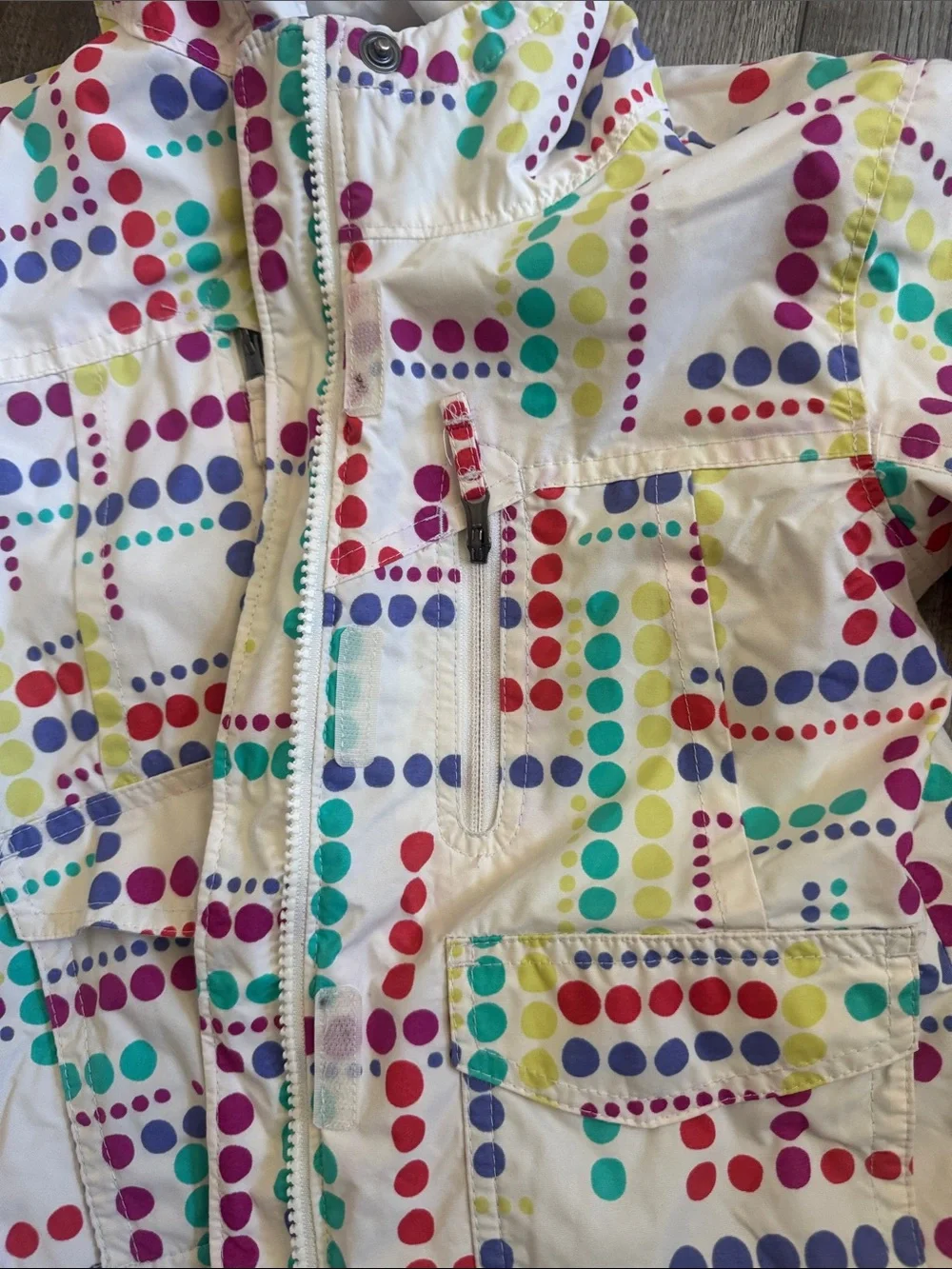 Columbia Kids White Jacket with Multicolor Dot Pattern